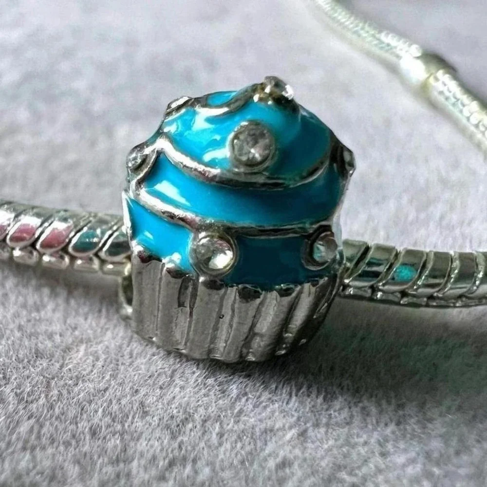 Teal‎ Cupcake Charm Bead fits Pandora